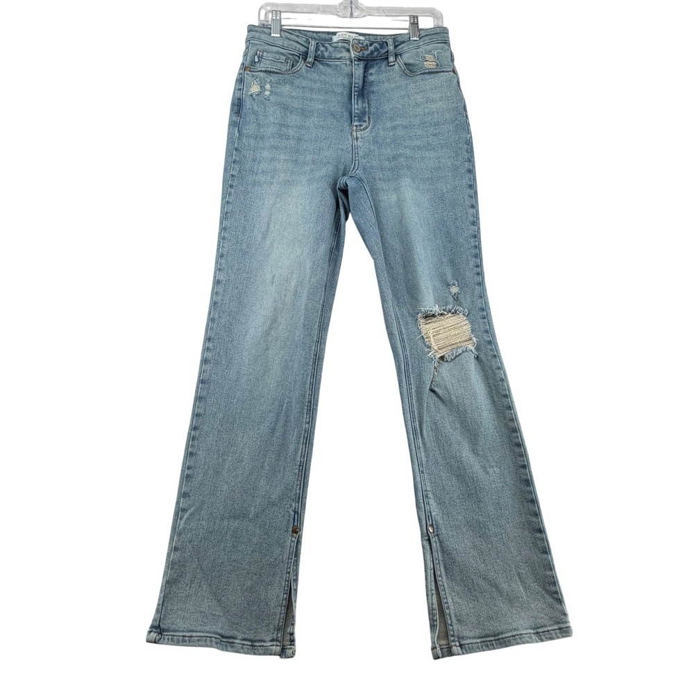 Judy Blue Straight Jeans Womens 11/30 Light Wash Distressed Split Hem JB88511